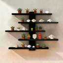 No Drill Wall Shelf, 5-Tier Black Floating Shelves with Adhesive, Damage-Free Wall Mounted Organizer for Bathroom, Kitchen, Living Room, Bedroom(Black)
