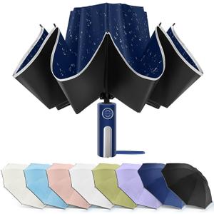 Bodyguard Inverted Umbrella - Large Windproof for Rain & Sun, Compact Reverse With Reflective Stripe, Teflon-Coated for Women Men, Travel Folding With Cover Bag