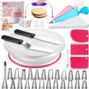 Syntus 65 PCs Cake Decorating Kit with Cake Stand Turntable, Cake Baking Supplies 30+1 Piping Bags, 24 Piping Tips, Offset & Straight Spatulas, 3 Scrapers, Leveler, 2 Couplers & 1 Tips Brush (Rose Pink)
