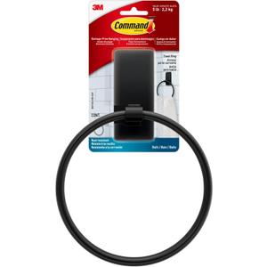 Command Hand Towel Holder Matte Black with Water Resistant Command Strips, Rust Resistant Bathroom Organizer, Holds up to 5 lbs (Large)