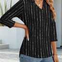 3/4 Length Sleeve Womens Tops Dressy Casual V Neck Polo Shirts Business Work Blouses 2025 Trendy Tunic Top (Large)