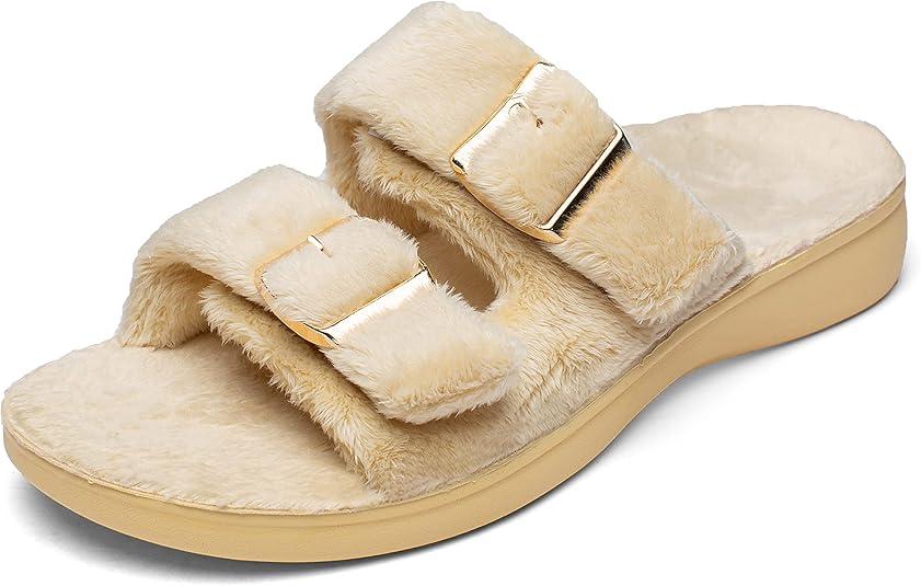 KuaiLu Women's Fluff Slippers Plantar Fasciitis  Size 8