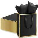 Yeaqee 24 Pack Metallic Paper Gift Bags with Handle and Tissue 9x7x3.1 Gold Foil Welcome Thank You Favor Bags Return Gifts for Wedding Mothers Graduation Bridesmaid Birthday(Black and Gold)
