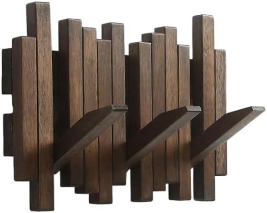 2 x Modern Wooden Coat Rack Wall Mount | 3-Hook Flip Down Piano Design Coat Rack Wall | Natural Acacia Wood with Wax Oil Finish | Decorative Wall Art for Entryway, Hallway & Bedroom