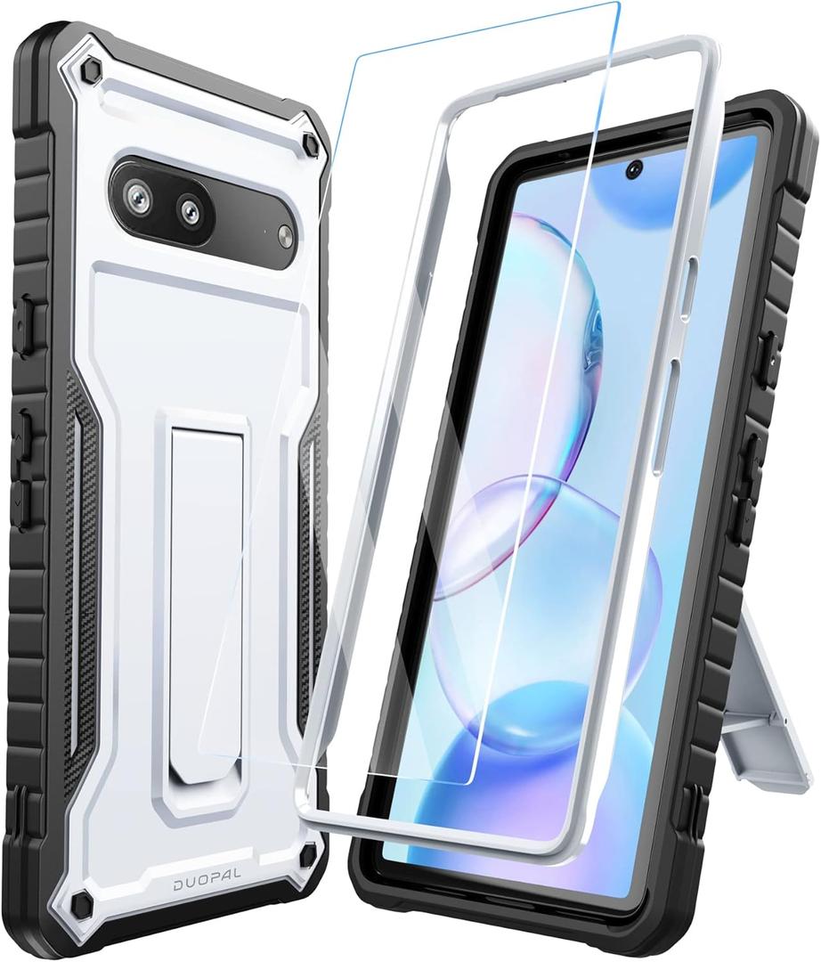 DUOPAL for Google Pixel 7 Case, Military Grade Protection Shockproof Case with Tempered Glass HD Screen Protector and Kickstand Compatible with Google 7 Phone 6.5 Inch (White)