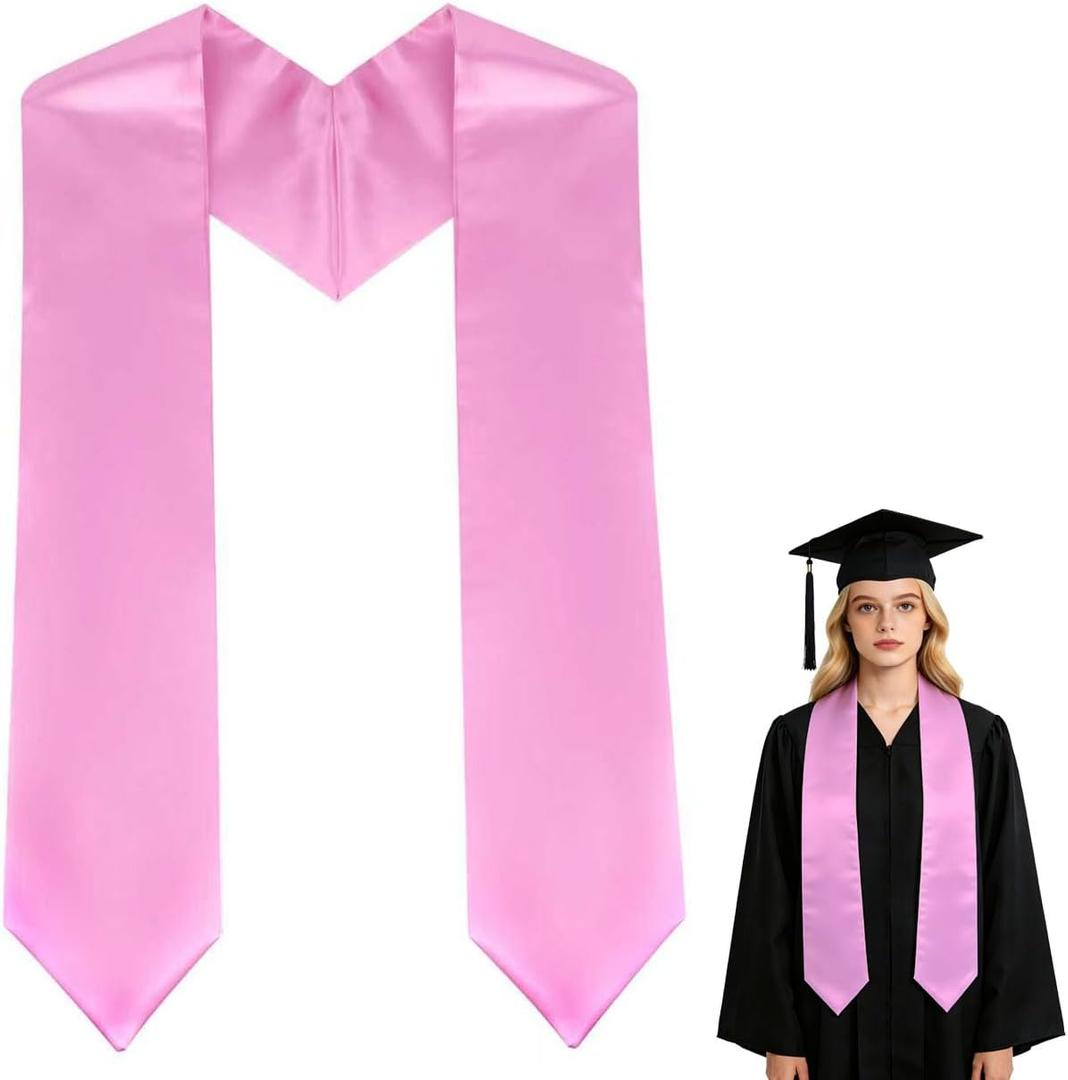 60 Inch Graduation Stole, Plain Graduation Sash Unisex Graduation Stole Class of 2026 2025 for Academic and Choral (Pink)