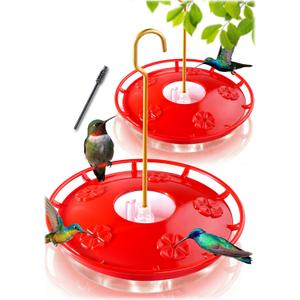 eWonLife Hummingbird Feeders for Outdoors, 2 Pack 16 oz Leak-Proof Dish-Style Humming Bird Feeder with Built-in Ant Moat, 5 Bee Proof Feeding Ports, Easy Clean, BPA Free Plastic, Garden Decor for Mom (Pure Red)