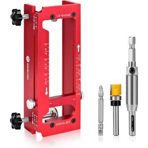 Door Hinge Jig, Aluminum Alloy Door Hinge Template Kit for Router, Adjustable Mortise Jig Fits Door Hinges from 2.5" to 5" Length and Thicknesses, 1/4" Radius, 5/8" Radius and Square Corner Types (Red)
