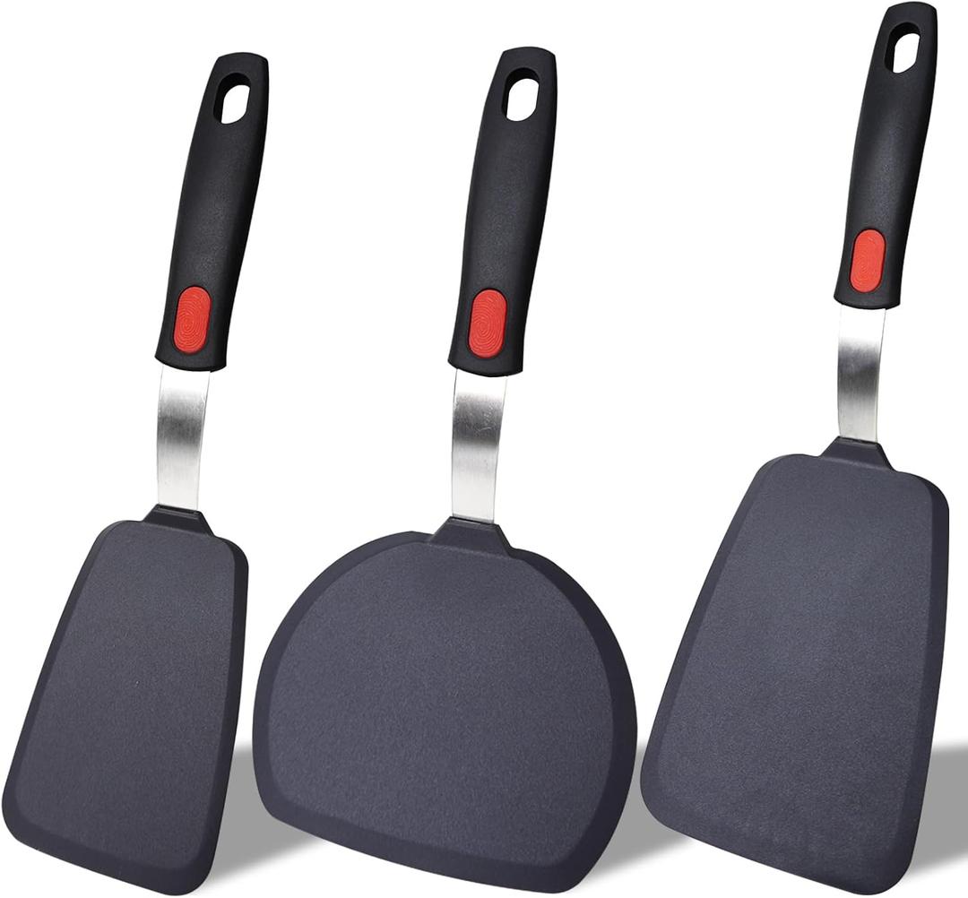 Silicone Spatula Turner Set,3-Pack Spatula Set,600F Heat Resistant Spatula for Non Stick Cookware,Large Flexible Kitchen Utensils for Baking,Cooking,No Scratching and Melting,Dishwasher Safe,BPA Free