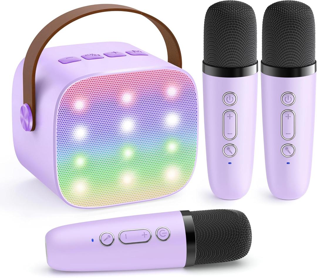 YLL Upgraded Mini Karaoke Machine with 3 Wireless Microphones Toy for Kids, Birthday Gifts for Girls Boys, Portable MP3 Player for Ages 3, 4, 5, 6, 7, 8, 9, 10, 11, 12+ Year Old Family Party (Purple)
