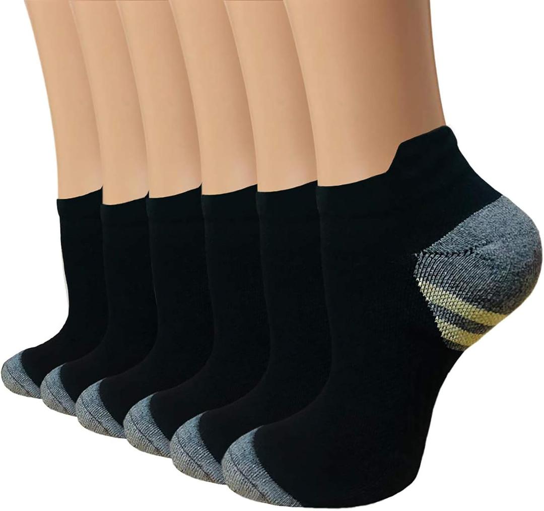 Copper Compression Socks Women and Men 6 Pairs - Circulation Arch Support Plantar Fasciitis Running Ankle Socks, S/M