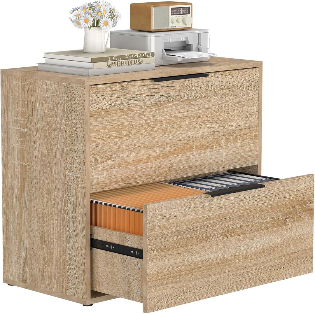 2 Drawer Lateral File Cabinets, Office File Cabinet for Home Office, Wooden Filing Cabinets for Hanging Files/Letter, Oak