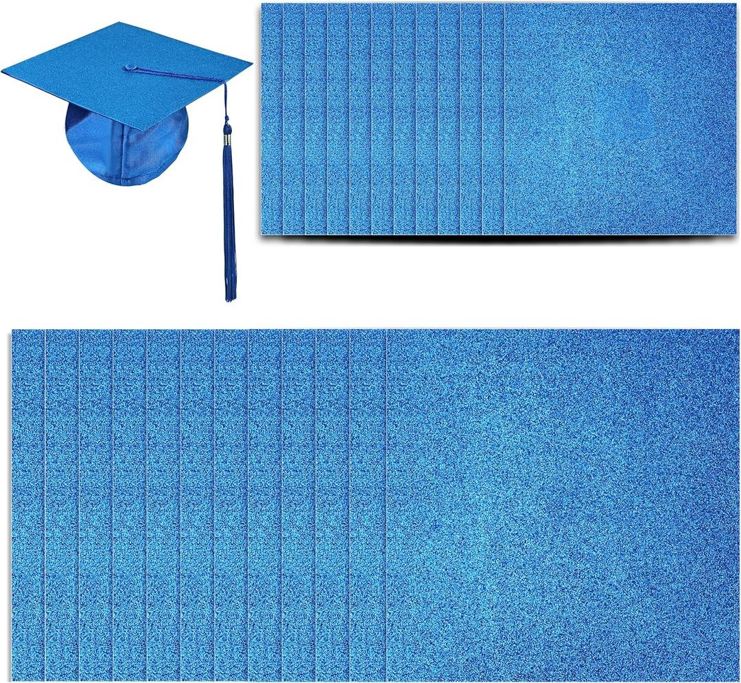 24 Pieces Glitter Cardstock for Grad Caps, DIY Grad Cap Decorations for Grad Party with Self-Adhesive,Sapphire Blue