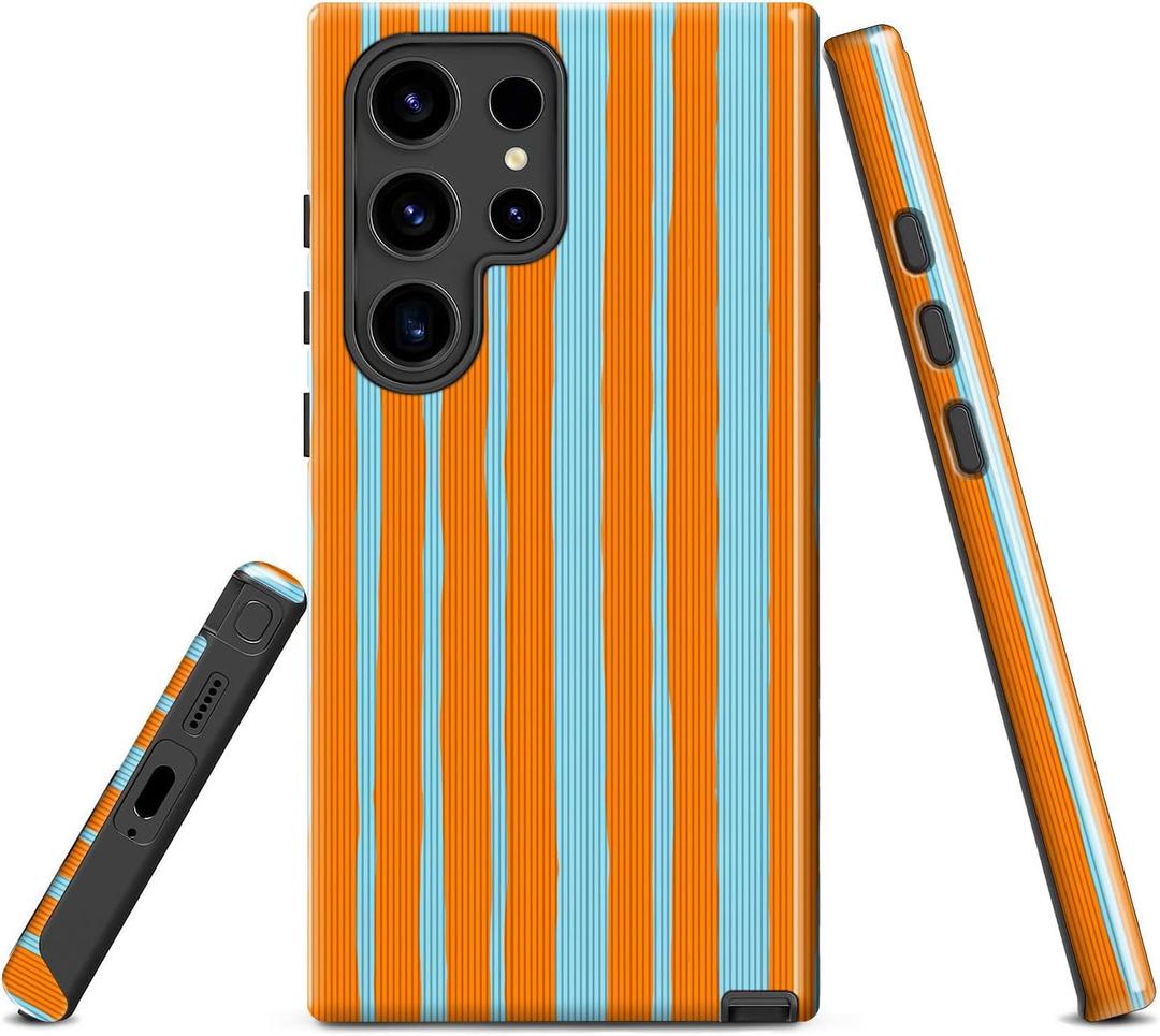 Generic Case for Samsung Galaxy S25/24,Striped Orange Blue Shockproof 2 in 1 Dual Layer for Women Men