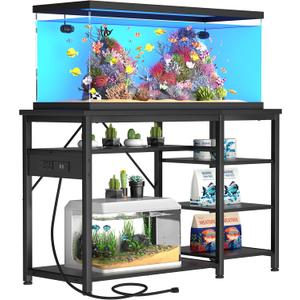 GRLEAF 20-40 Gallon Aquarium Stand: 800LB Capacity, Built-In Power Outlets, 3-Tier Shelves for Fish Tank Accessories Storage, Heavy-Duty Steel/Wood Hybrid for Fish & Reptile Tanks | Excludes Tan, Black