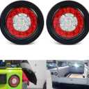 2PCS 4" Round LED Trailer Tail Lights 16LED with Rubber Grommet Sealed Waterproof IP67,Brake Stop Running Reverse Signal Lamps for RV Trailer Trucks Van