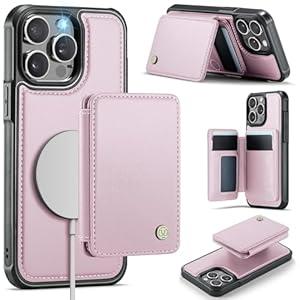 Compatible with Magsafe for iPhone 15 Pro Max Wallet Case Magnetic Card Holder, RFID Blocking 2 in 1 Detachable Kickstand Shockproof Case for Women Men