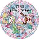 Santa Snowman Deer Pastel Christmas Tree Skirt, 24 Inches Lace-up Miniature Tabletop Colorful Xmas Tree Skirt, Funny Winter Holiday Party Mini Indoor Decoration Plaid Farmhouse Home Decor