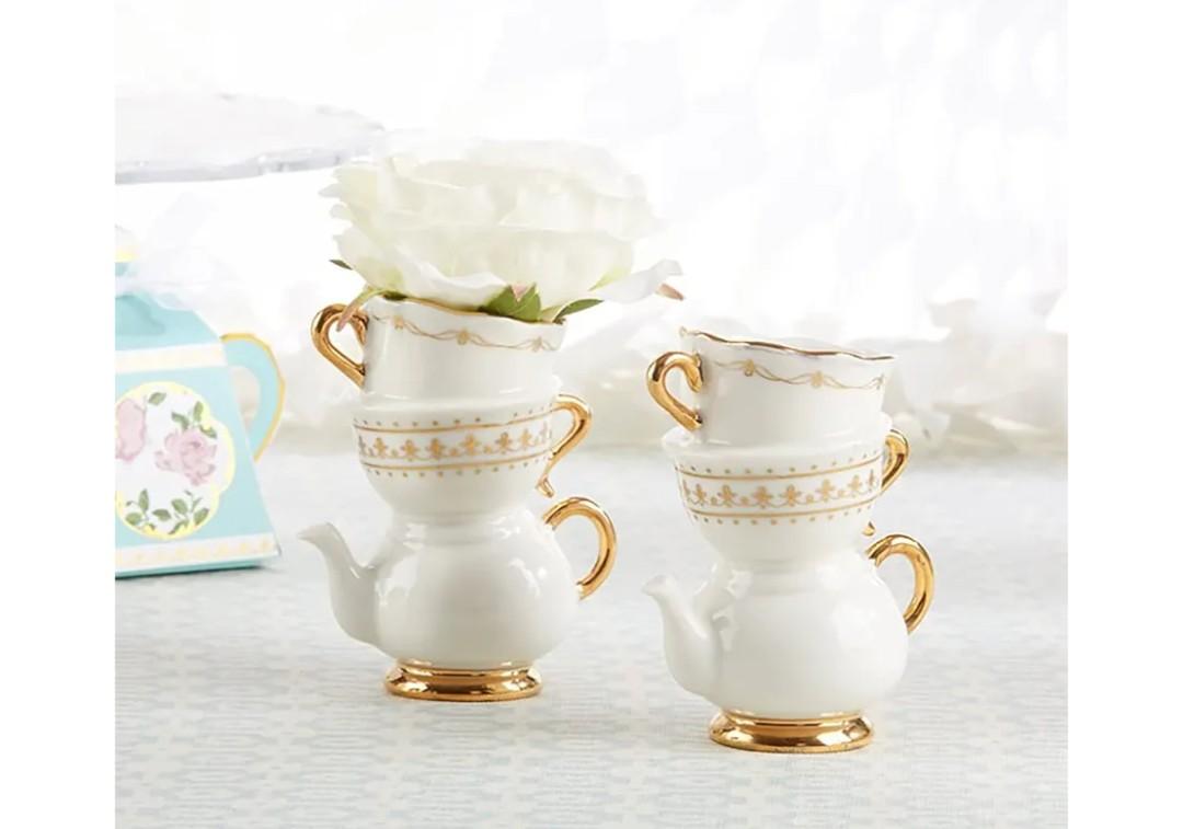 Kate Aspen Vintage Tea Party Antique Look Mini Ceramic Bud Vases (3.7 Inch Tall - Set of 2), Party Favor, Take Home Gift, Wedding Decoration, Table Decor, Bridal Shower Decorations (23263NA)