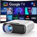1500 ANSI Projector with WiFi and Bluetooth, Goiaey Smart Portable Projector Compatible with GoogIe TV, Built-in Official Apps, GoogIe Voice, DoIby Audio, HDMI ARC CEC Native 1080P Movie Projector (White)