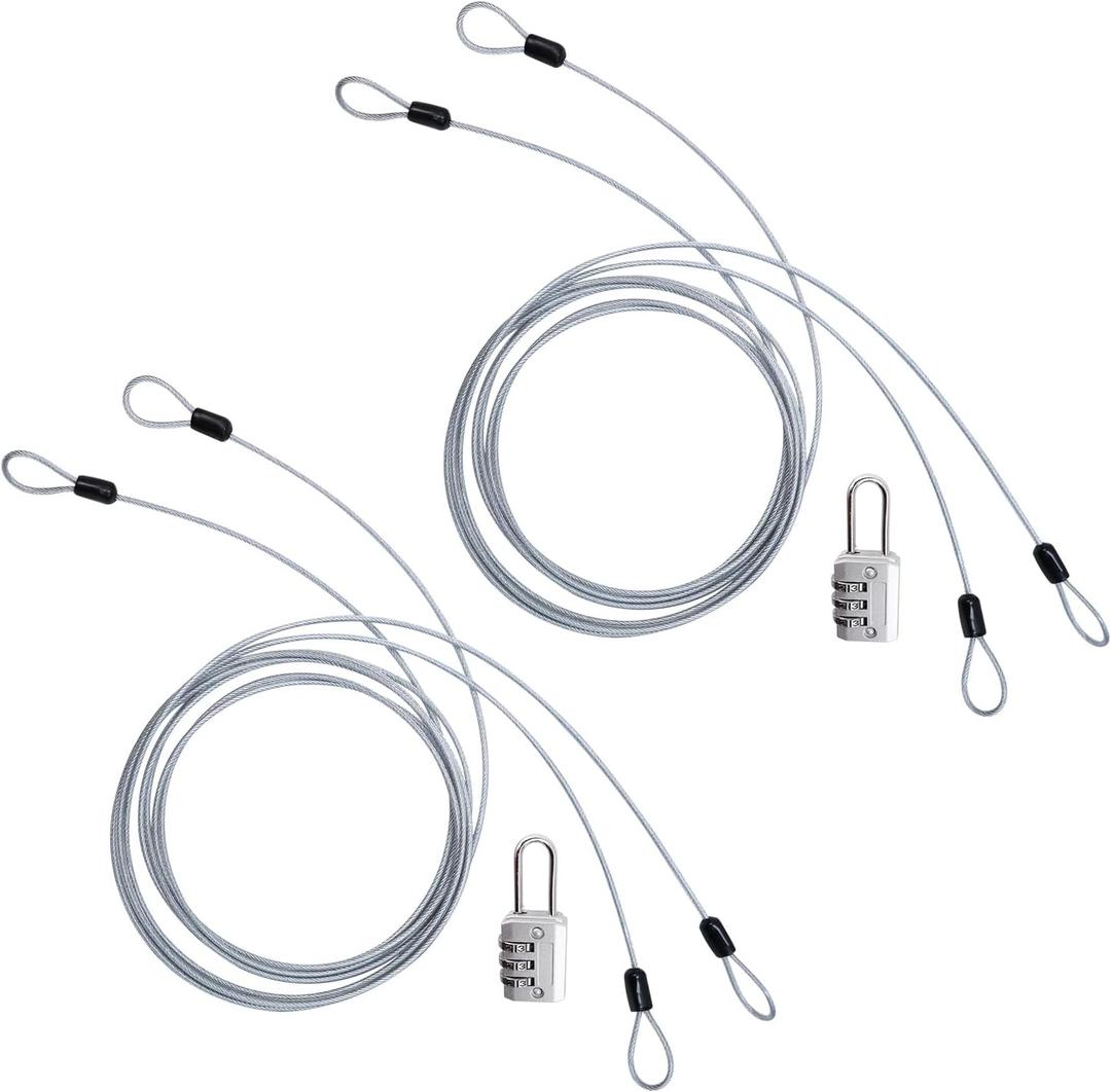 Cable Lock Double Loops 6.6Ft Long Silver Security Cables with Lock, Bike Locks Cables 2.5mm Braided Steel Coated Safety Cable Wire for Luggage,Outdoor, Clothesline (2 Pack)