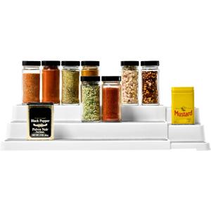 madesmart 3-Tier Expandable Spice Rack Organizer, Pantry & Countertop Organizer, 15 Inch Tiered Shelf, Slip-Resistant Design for Jars and Bottles, White