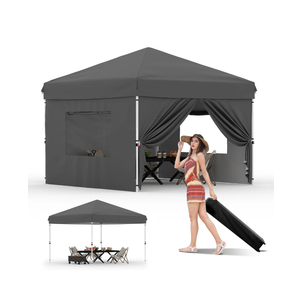 Garvee 10'x10' Pop-Up Canopy Tent with 4 Sidewalls - Portable Instant Commercial Canopy with Stakes, Ropes & Sandbags for Market, Patio & Camping, Black
