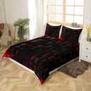 Manfei Geometric Grid Duvet Cover Set Twin Size, Red and Black Checkered Bedding Cover, Men Women Room Decor, Modern Abstract Check Plaid Square Bed Sets for All Season, 1 Pillowcase, No Comforter (Multi 07)