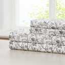 Modern Threads Silky Soft Microfiber and Wrinkle Free Sheets - Luxurious Microfiber Bed Sheets Includes Flat Sheet, Fitted Sheet with Deep Pockets, & Pillowcases Grey Garden Toile, Queen