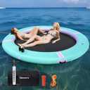 TIGERXBANG Inflatable Water Hammock with Cup Holder, Sun Chill Float Ring Floating Dock Mesh Pool Floats River Lake Floats for Adult, 8FT