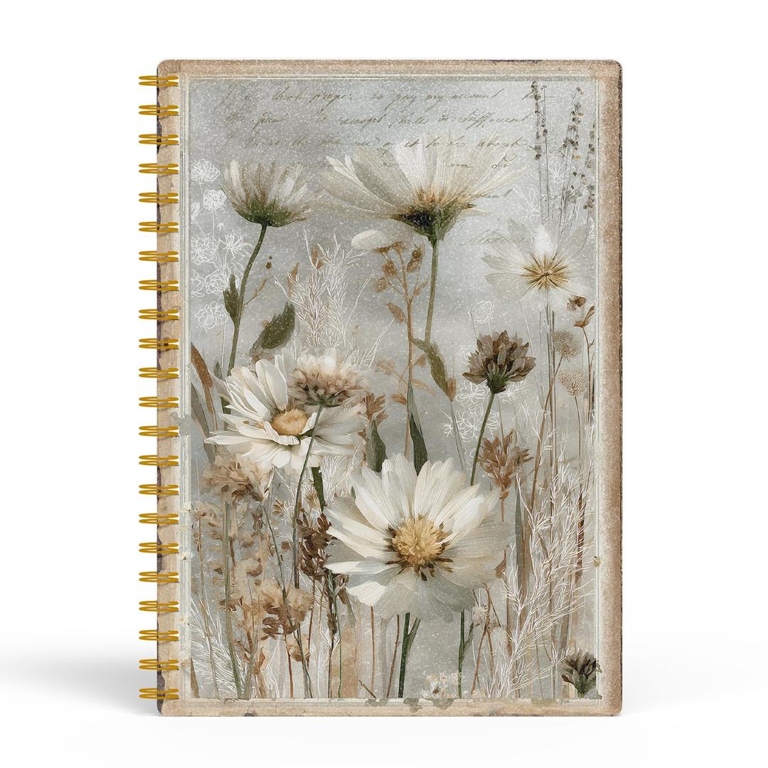 EKGJW Vintage Floral Spiral Notebook, Soft Botanical Garden Aesthetic Journal, Cottagecore Wildflower Lined Writing Journal for Women Girls, 5.5x8.3 in