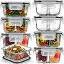 8 Pack 8 oz Bariatric Meal Prep Containers, Glass Bowl Bariatric Portion Control, Snack Food Storage Container with Two 4 oz Compartments and with Lid, Dishwasher & Microwave Safe (Black)