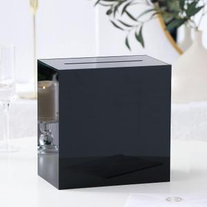 UNIQOOO Black Acrylic Wedding Card Box with Slot, Thick DIY Large 10x10x5.5 inch w/No Print, Wedding Receptions Wishing Well Money Box, Birthday, Memory Box, Suggestion Boxes, Acrylic Ballot Box