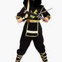 Kidukso Halloween Ninja Costume Dragon Pattern Ninja Outfit Cool Dress Up Role Play Costumes Sets, Gold L