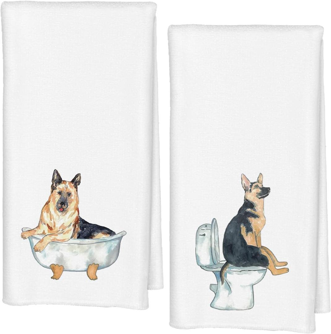 German Shepherd Dog Towels Set of 2, German Shepherd Gifts for Women Men, German Shepherd Decor Hand Towels for Bathroom, German Shepherd Bathroom Hand Towels, Dog Bathroom Decor, 16x24 Inches