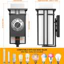 Outdoor Lighting Fixtures Wall Mount, Outdoor Wall Lights Modern with Frosted Glass, Aluminum Exterior Light for House Outdoor Wall Lantern for Garage Porch Carriage Patio (12.2''H, 1 pc)