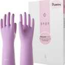 LANON 3 Pairs wahoo Skin-Friendly Cleaning Gloves, Dishwashing Kitchen Gloves with Cotton Flocked Liner, Reusable, Non-Slip, Mauve Mist, Medium