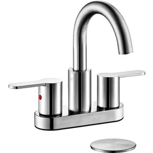 Chrome 4 Inch Centerset Bathroom Sink Faucet 3 Holes with Pop up Drain, High Arc Modern 2 Handle Bathroom Vanity Lavatory Faucet with Brass 360 Swivel Spout, TAF067E-CP Chrome 4 Inch Centerset Bathroom Sink Faucet 3 Holes with Pop up Drain, High Arc Modern 2 Handle Bathroom Vanity Lavatory Faucet with Brass 360 Swivel Spout, TAF067E-CP