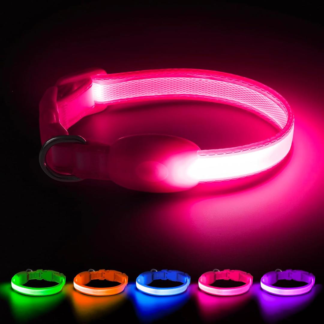 Light up Collar for Small Dog,Vizpet XS Adjustable Size Nylon Collar USB Rechargeable Bright Safety Pet Collar for Cats Small Dogs (Pink, X-Small[ 8.66-11.9 inch/22cm-30cm])