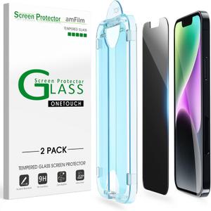 amFilm Auto-Alignment OneTouch for iPhone 14 Plus/iPhone 13 Pro Max [6.7''] privacy Screen Protector,Tempered Glass, 30 seconds Installation, Bubble Free, Case Friendly, Anti-Scratch [2Pack]