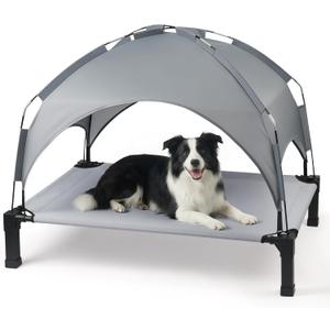 Heeyoo Elevated Dog Bed with Removable Canopy, Portable Dog Cot with Sun Protection Shade Tent, Raised Pet Cooling Cot Bed for Dogs, 42in