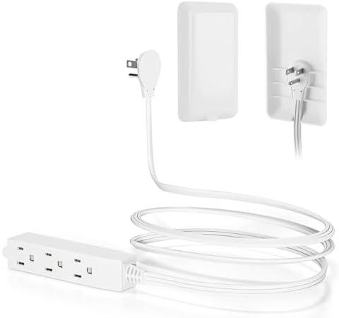 CILIA Flat-Face Outlet Extender, Ultra-Thin Wall Plate Plug with Cord Extender, 3 Outlets Power Strip, Childproof 3ft Extension Cord with Outlet Cover, Space-Saving, Hide Cords for Home, Office, White