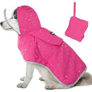 Lukovee Dog Raincoat, Adjustable Dog Rain Jacket with Clear Hooded Double Layer for Large Medium Small Dogs Puppies, Waterproof Rain Coat Poncho with Reflective Storage Pocket & Rim (Fuchsia, S)
