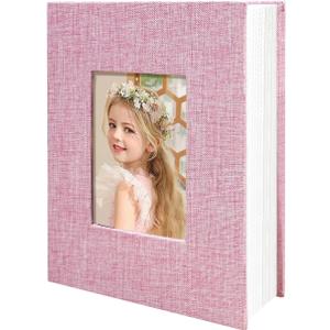 HoneyTolly Photo Album 4x6 100 Pockets for Wedding Gifts, Linen Hardcover Memory Book, Slip-in Picture Albums for for Wedding, Family, Anniversary, Baby, Vacation Pictures (Pink)