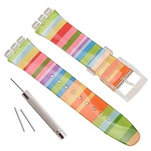 GreenOlive Replacement Waterproof Silicone Rubber Watch Strap Watch Band for Swatch (17mm 19mm 20mm) (19mm, Iridescence)