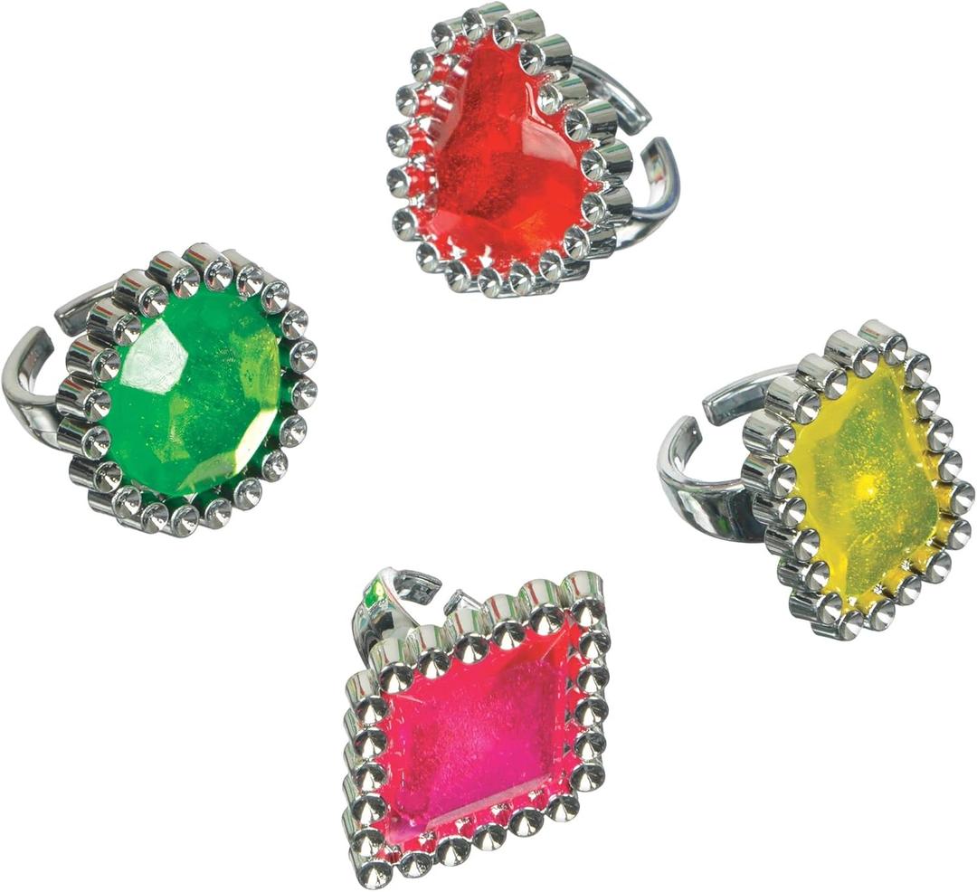 Assorted Colors Plastic Jewel Ring - 1"x1" (16 Count) | Perfect Novelty Accessories for Kids, Party Favors & Fashion-Forward Fun