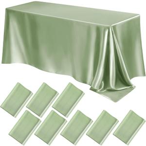 Lounsweer 8 Packs Satin Tablecloth 102 x 58 Inches Rectangle Table Cover Silk Smooth Fabric Party Table Cloth for Rectangle Parties, Holiday Dinner Wedding Banquet Decoration(Green)