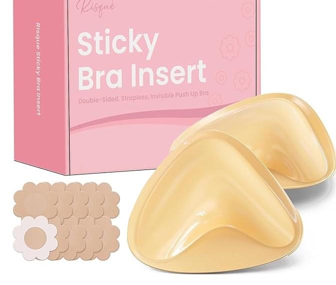 Pack of 2 Double Sided Sticky Bra Inserts Reusable | Push Up Lift Self-Adhesive Pads for Strapless, Bikini, Swimsuit, and Sports Bras | Comfortable, Invisible Support for a Natural Look | Long-Lasting Beige, Size B 