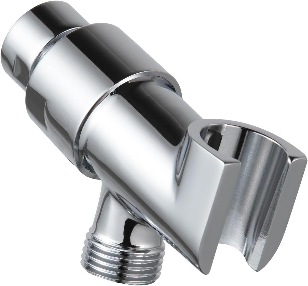 OFFO Shower Head Holder All Metal for Handheld Shower Head, Adjustable Shower Arm Mount with Solid Brass Pivot Ball, 1/2 in IPS Female Inlet and Male Outlet, Chrome