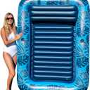 Aqua Inflatable Tanning Pool Lounger  Extra Large (80 x 56 in)  Premium Pool Float with Cupholders and Removeable Pillow for Relaxation and Fun, Blue Palms Pattern